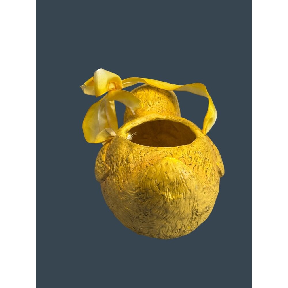Vintage Bethany Lowe Hand Signed Paper Pulp Chick Bucket Basket Yellow 8" 1990's - Picture 7 of 8